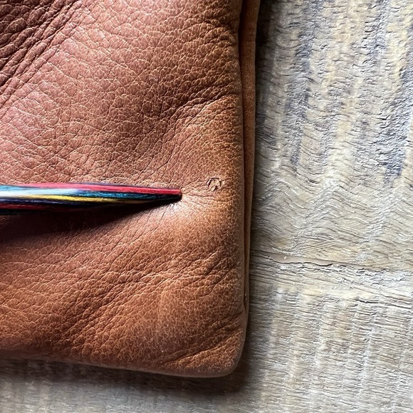 J CREW Cognac Leather Clutch Bag with Chain Strap Leather Convertible Chic - Picture 5 of 16